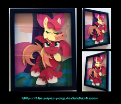 Size: 1325x1132 | Tagged: safe, artist:the-paper-pony, imported from derpibooru, apple bloom, big macintosh, earth pony, pony, craft, male, papercraft, shadowbox, stallion