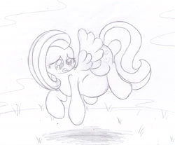 Size: 2000x1658 | Tagged: safe, artist:seenty, imported from derpibooru, fluttershy, belly, female, floating, monochrome, pregnant, solo, traditional art