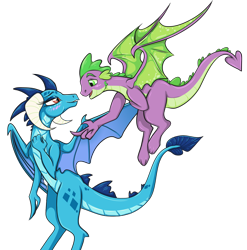 Size: 800x811 | Tagged: safe, artist:scynthias, imported from derpibooru, princess ember, spike, dragon, blushing, emberspike, female, flying, male, older, older spike, shipping, simple background, straight, transparent background, winged spike, wings