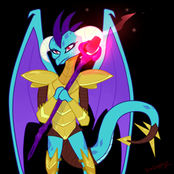 Size: 1000x1000 | Tagged: safe, artist:roxdragonz, imported from derpibooru, princess ember, dragon, armor, bloodstone scepter, dragon armor, dragon lord ember, female, solo