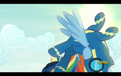 Size: 1280x800 | Tagged: safe, imported from derpibooru, screencap, rainbow dash, spitfire, newbie dash, backbend, discovery family logo, wonderbolts uniform