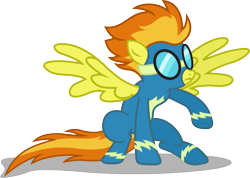 Size: 985x700 | Tagged: safe, artist:seahawk270, imported from derpibooru, spitfire, pegasus, pony, newbie dash, female, goggles, landing, show accurate, simple background, solo, superhero landing, transparent background, vector, wonderbolts uniform