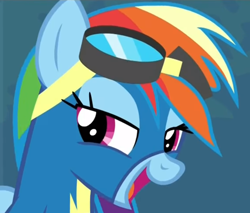 Size: 856x731 | Tagged: safe, imported from derpibooru, screencap, rainbow dash, pegasus, pony, newbie dash, bust, cropped, female, mare, open mouth, portrait, reaction image, solo, wonderbolts, wonderbolts uniform