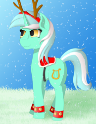 Size: 3500x4500 | Tagged: safe, artist:fia94, imported from derpibooru, lyra heartstrings, pony, unicorn, absurd resolution, advent calendar, butt, christmas, female, mare, plot, reindeer antlers, saddle, solo