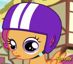 Size: 775x686 | Tagged: safe, imported from derpibooru, screencap, scootaloo, newbie dash, cropped, derp, discovery family logo