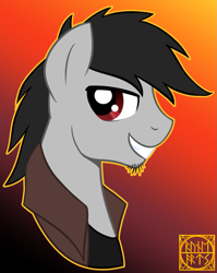 Size: 1111x1396 | Tagged: safe, artist:rune-blad3, imported from derpibooru, oc, oc only, oc:steelo, bust, clothes, facial hair, jacket, ponysona, portrait, solo