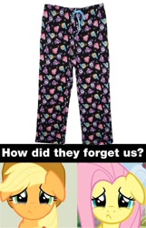 Size: 500x774 | Tagged: safe, imported from derpibooru, applejack, fluttershy, pinkie pie, rainbow dash, rarity, twilight sparkle, clothes, crying, duckery in the comments, floppy ears, mane six, pants, sad, they forgot about me