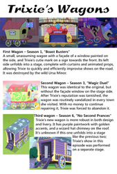 Size: 600x885 | Tagged: safe, imported from derpibooru, screencap, carrot top, golden harvest, trixie, pony, unicorn, boast busters, magic duel, no second prances, female, mare, summary, text, trixie's wagon, vandalism, wagon