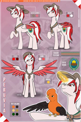 Size: 1280x1920 | Tagged: safe, artist:jcosneverexisted, imported from derpibooru, oc, oc only, oc:princess peruvia, alicorn, bird, pony, alicorn oc, peru, solo