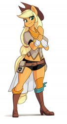 Size: 837x1540 | Tagged: safe, artist:skecchiart, imported from derpibooru, applejack, anthro, earth pony, plantigrade anthro, appleyang, clothes, cosplay, costume, female, rwby, simple background, solo, white background, yang xiao long