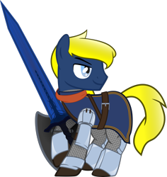 Size: 4023x4260 | Tagged: safe, artist:reversedcarrot, imported from derpibooru, oc, oc only, oc:azure insight, earth pony, pony, absurd resolution, armor, dark souls, greatsword, moonlight great sword, shield, solo, sword, weapon