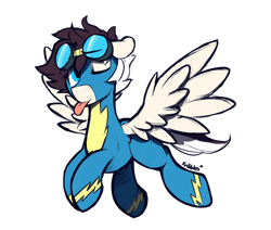 Size: 1280x1084 | Tagged: safe, artist:kribbles, imported from derpibooru, oc, oc only, oc:krinomi, pegasus, pony, goggles, simple background, solo, tongue out, white background, wonderbolts, wonderbolts uniform