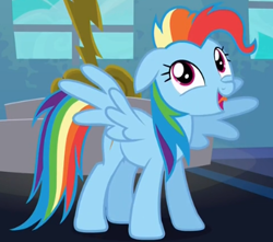 Size: 386x341 | Tagged: safe, imported from derpibooru, screencap, rainbow dash, newbie dash, behaving like pinkie pie, dynamic dash, faic, rainbow dash is best facemaker