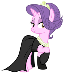 Size: 1024x1182 | Tagged: safe, artist:blah23z, imported from derpibooru, rarity, suri polomare, alternate hairstyle, audrey hepburn, breakfast at tiffany's, clothes, cute, dress, evening gloves, fancy, female, gloves, holly golightly, necklace, palette swap, solo