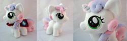 Size: 2281x752 | Tagged: safe, artist:planetplush, imported from derpibooru, sweetie belle, 4de, cape, clothes, cmc cape, irl, photo, plushie, prototype, solo