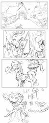 Size: 800x2000 | Tagged: safe, artist:firimil, imported from derpibooru, applejack, carnivine, comic, crossover, monochrome, pokémon, sweet apple acres