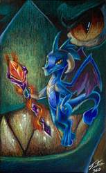 Size: 552x900 | Tagged: safe, artist:tsitra360, imported from derpibooru, dragon lord torch, princess ember, dragon, gauntlet of fire, bloodstone scepter, colored pencil drawing, dragoness, duo, father and daughter, female, male, signature, traditional art