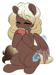 Size: 1200x1600 | Tagged: safe, artist:dragonfoxgirl, imported from derpibooru, oc, oc only, oc:sweet mocha, pegasus, pony, coffee, female, mare, simple background, solo, transparent background