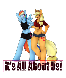 Size: 2200x2600 | Tagged: safe, artist:dj-anya97, artist:tetlow-senpai, imported from derpibooru, applejack, rainbow dash, anthro, unguligrade anthro, appledash, armpits, belly button, blushing, breasts, busty applejack, female, heart, lesbian, linked arms, midriff, shipping, simple background, transparent background