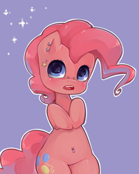 Size: 1896x2355 | Tagged: safe, artist:misukitty, imported from derpibooru, pinkie pie, pony, belly button, belly piercing, bellyring, bipedal, female, piercing, solo