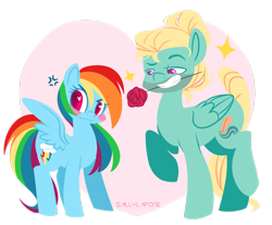 Size: 1024x848 | Tagged: safe, artist:sallylapone, imported from derpibooru, rainbow dash, zephyr breeze, pegasus, pony, flutter brutter, blushing, cute, cutie mark, female, flower, flower in mouth, heart eyes, male, mare, mouth hold, rose, shipping, simple background, smiling, stallion, straight, transparent background, tsunderainbow, tsundere, wingding eyes, wings, zephdash