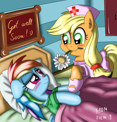 Size: 1200x1250 | Tagged: safe, artist:ziemniax, imported from derpibooru, applejack, rainbow dash, pony, appledash, duo, female, lesbian, nurse, shipping