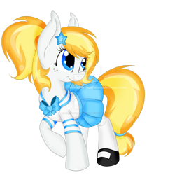 Size: 1024x1024 | Tagged: safe, artist:pvrii, artist:silent-shadow-wolf, imported from derpibooru, oc, oc only, oc:star shooter, clothes, mary janes, pleated skirt, ponytail, schoolgirl, shoes, simple background, skirt, socks, solo, transparent background, watermark