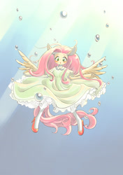 Size: 2039x2894 | Tagged: safe, artist:unousaya, imported from derpibooru, fluttershy, pony, semi-anthro, bipedal, blushing, clothes, dress, female, solo, underwater