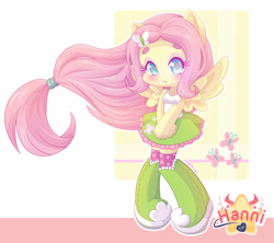 Size: 3096x2755 | Tagged: safe, artist:hanni-tan, imported from derpibooru, fluttershy, equestria girls, blushing, boots, chibi, clothes, cute, female, ponied up, shyabetes, skirt, socks, solo, starry eyes, tanktop, thigh highs, wingding eyes, zettai ryouiki