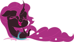 Size: 1901x1091 | Tagged: safe, artist:zacatron94, imported from derpibooru, oc, oc only, oc:sugar bash, changeling, chibi, purple changeling, solo