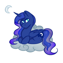 Size: 1000x1000 | Tagged: safe, artist:rosswelm, imported from derpibooru, princess luna, cloud, female, moon, prone, simple background, solo, transparent background