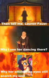 Size: 1266x1998 | Tagged: safe, edit, edited screencap, imported from derpibooru, screencap, pinkie pie, saffron masala, human, spice up your life, female, frollo, hellfire, hunchback of notre dame, male, the hunchback of notre dame