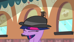 Size: 1280x720 | Tagged: safe, imported from derpibooru, screencap, twilight sparkle, pony, mmmystery on the friendship express, season 2, bowler hat, female, great moments in animation, hat, mare, smear frame, solo