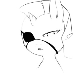 Size: 1200x1200 | Tagged: safe, artist:cold-blooded-twilight, imported from derpibooru, rarity, comic:cold storm, explicit source, eyepatch, female, monochrome, sketch, solo