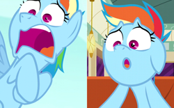 Size: 894x555 | Tagged: safe, imported from derpibooru, screencap, rainbow dash, pony, no second prances, the saddle row review, rainbow dash is best facemaker, shocked