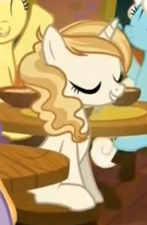 Size: 207x315 | Tagged: safe, imported from derpibooru, screencap, parasol, serena, sweet biscuit, pony, spice up your life, flan, food, pudding