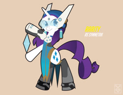 Size: 3300x2550 | Tagged: safe, artist:inspectornills, imported from derpibooru, rarity, cyborg, amputee, clothes, costume, crossover, female, overwatch, prosthetic limb, prosthetics, solo, symmetra