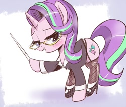 Size: 941x800 | Tagged: safe, artist:k-nattoh, imported from derpibooru, starlight glimmer, pony, unicorn, clothes, female, fishnets, glasses, high heels, looking at you, mare, solo, stockings