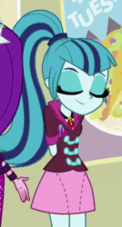 Size: 215x401 | Tagged: safe, imported from derpibooru, aria blaze, sonata dusk, equestria girls, rainbow rocks, animated, cropped, cute, female, smiling, solo focus, sonatabetes, when she smiles