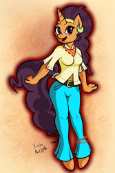 Size: 2400x3600 | Tagged: safe, artist:xain-russell, imported from derpibooru, saffron masala, anthro, unguligrade anthro, spice up your life, clothes, jeans, pants, solo