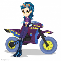 Size: 817x817 | Tagged: safe, imported from derpibooru, indigo zap, equestria girls, friendship games, clothes, costume, crossed arms, crystal prep shadowbolts, female, gloves, looking at you, motocross, motocross outfit, motorcycle, official, shadowbolts costume, simple background, smiling, smiling at you, solo, transparent background, vector