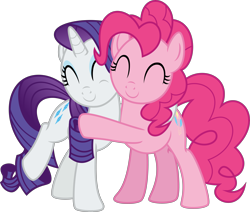 Size: 5459x4620 | Tagged: safe, artist:osipush, imported from derpibooru, pinkie pie, rarity, earth pony, pony, unicorn, spice up your life, absurd resolution, cute, diapinkes, duo, duo female, eyes closed, female, hug, mare, raribetes, simple background, smiling, transparent background, vector
