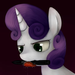 Size: 1000x1000 | Tagged: safe, artist:mcsadat, imported from derpibooru, sweetie belle, pony, drool, female, pen, solo, tongue out