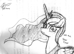 Size: 1497x1096 | Tagged: safe, artist:leadhooves, imported from derpibooru, princess luna, female, monochrome, solo, traditional art