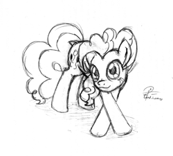 Size: 1624x1464 | Tagged: safe, artist:leadhooves, imported from derpibooru, pinkie pie, earth pony, pony, female, mare, monochrome, solo, traditional art