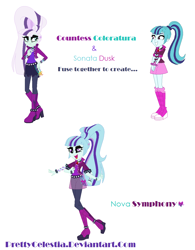 Size: 1042x1334 | Tagged: safe, artist:prettycelestia, imported from derpibooru, coloratura, sonata dusk, oc, oc:nova symphony, equestria girls, countess coloratura, equestria girls-ified, fusion, fusion:coloratura, fusion:sonata dusk, gem fusion, multiple arms, steven universe