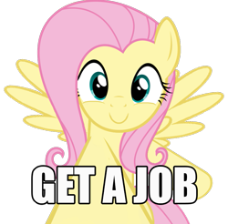 Size: 761x749 | Tagged: safe, imported from derpibooru, fluttershy, flutter brutter, boop, female, get a job, image macro, looking at you, meme, simple background, solo, transparent background, vector