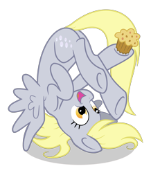Size: 1871x2148 | Tagged: safe, artist:deadliestvenom, imported from derpibooru, derpy hooves, pegasus, pony, female, food, mare, muffin, simple background, solo, transparent background, underhoof, upside down