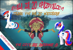 Size: 1078x742 | Tagged: safe, imported from derpibooru, sunset shimmer, oc, pony, equestria girls, butt, eyes closed, female, lake bled, looking at you, looking back, looking back at you, mare, plot, slovenia