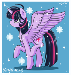 Size: 4097x4321 | Tagged: safe, artist:mlp-mckenna-starling, imported from derpibooru, twilight sparkle, alicorn, pony, absurd resolution, female, raised hoof, snow, snowfall, solo, spread wings, twilight sparkle (alicorn)